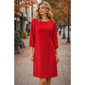 Talbots Petite Red Shift Dress 8P Eyelet Neckline Classic Elegant Cocktail